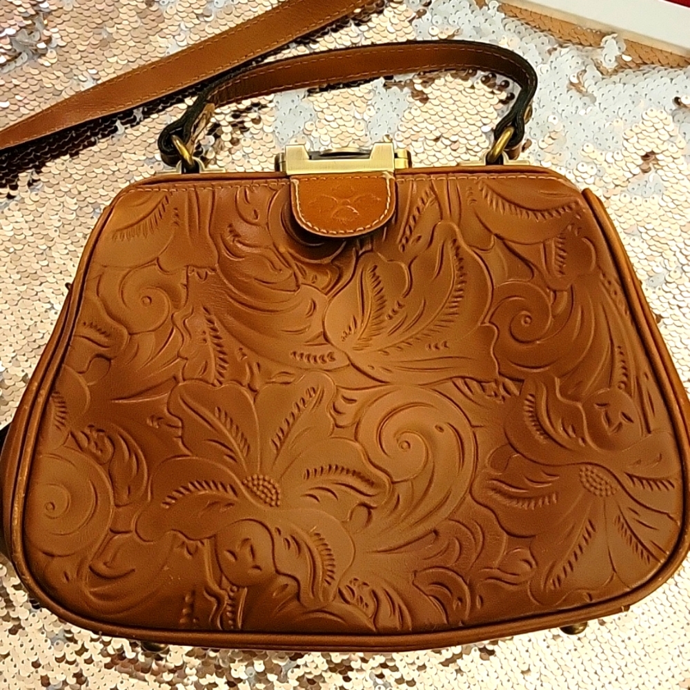 Patricia Nash Tooled Gracchi Framed Leather Satchel